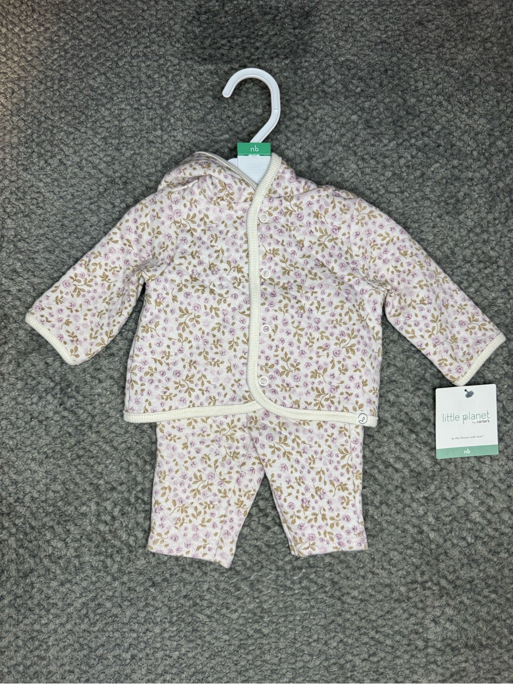 Little Planet by Carter’s Organic Baby Girl 2pc Floral Quilted Hooded Set - NB